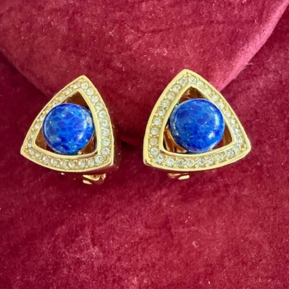 GrossƩ Vintage,faux Lapis lazuli and crystals earrings